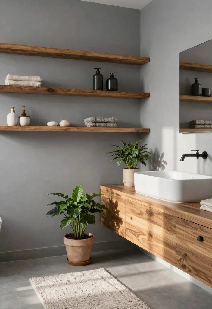 12 Grey Bathroom Ideas That Feel Modern and Timeless 5. Nature Inspired Accents 0