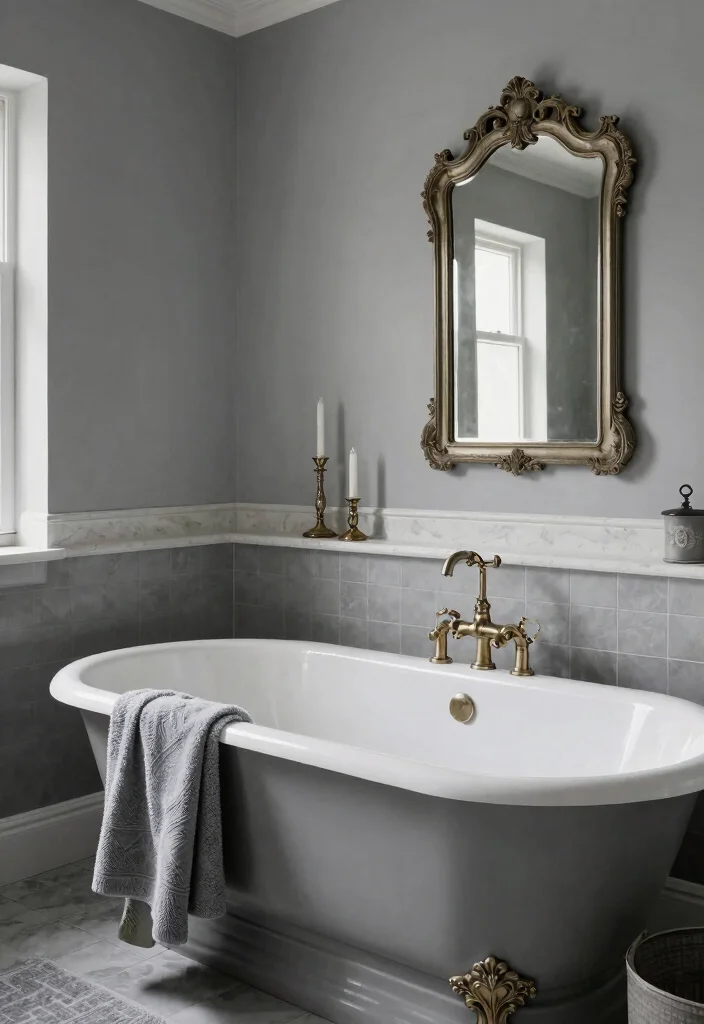 12 Grey Bathroom Ideas That Feel Modern and Timeless 8. Vintage Charm 0