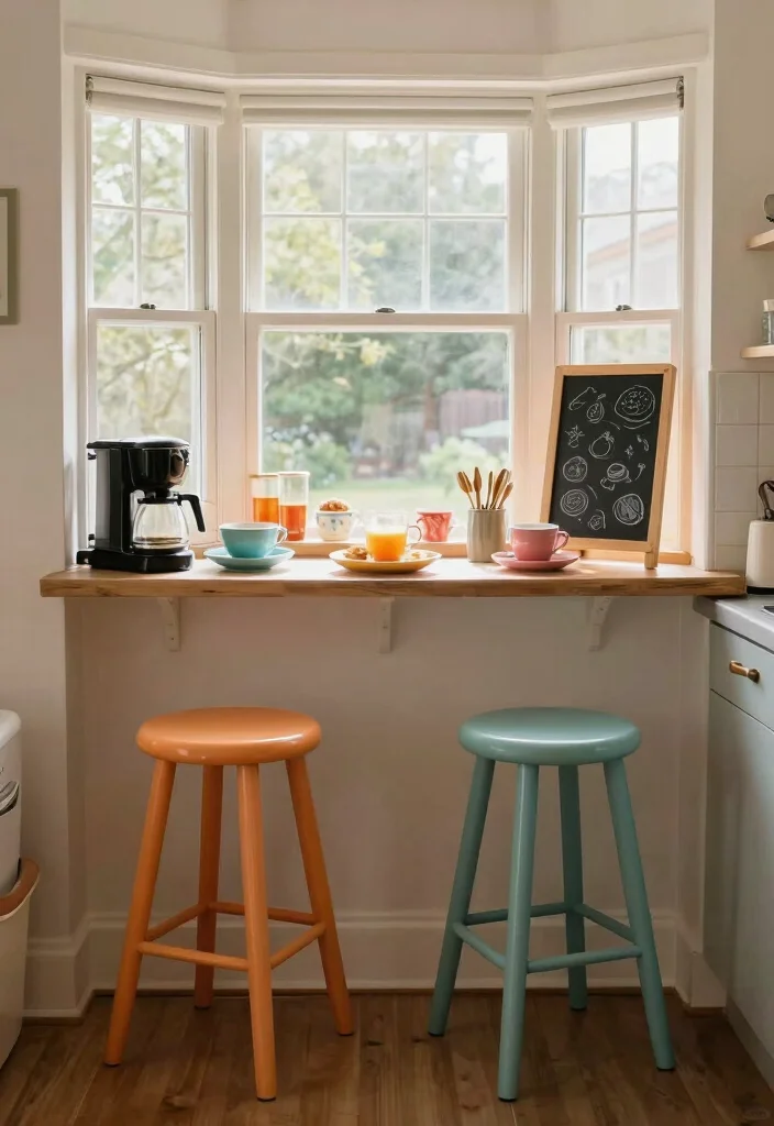 12 Kitchen Bay Window Ideas for Light and Seating 37 12 Kitchen Bay Window Ideas for Light and Seating 7. Playful Breakfast Bar 0