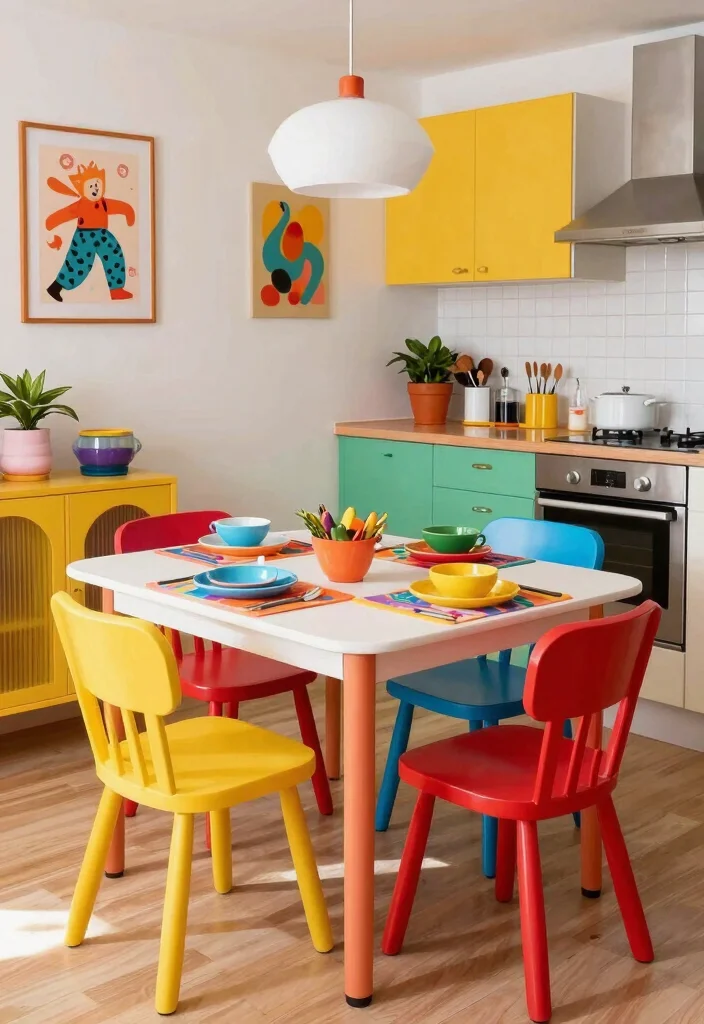 12 Kitchen Sitting Area Ideas for Casual Meals 11. Playful Colorful Space 0