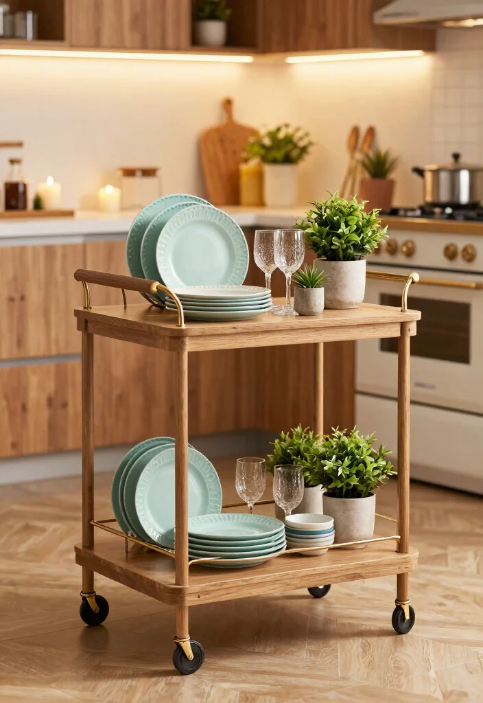 12 Kitchen Sitting Area Ideas for Casual Meals 6. Cozy Dining Cart Setup 0