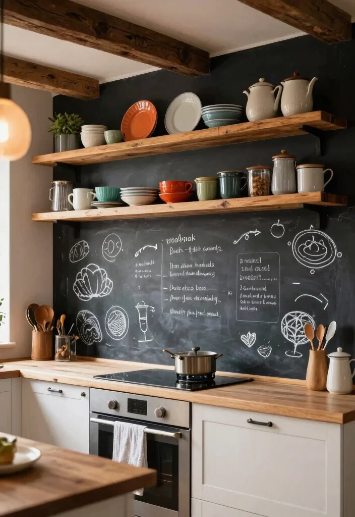 12 Kitchen Wall Shelf Ideas That Balance Style and Storage 60 12 Kitchen Wall Shelf Ideas That Balance Style and Storage 10. Chalkboard Wall with Shelves 0