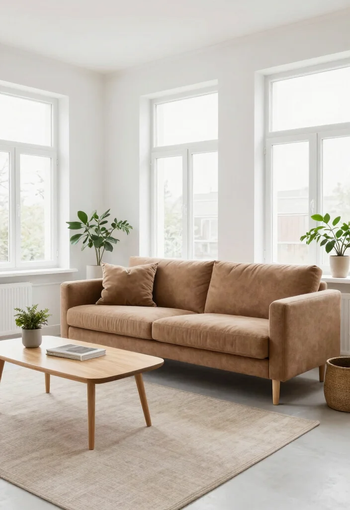 12 Light Brown Couch Living Room Ideas That Feel Cozy 3. Scandinavian Minimalism 0