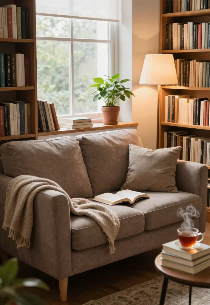 12 Light Brown Couch Living Room Ideas That Feel Cozy 4. Cozy Reading Nook 0