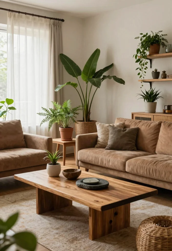 12 Light Brown Couch Living Room Ideas That Feel Cozy 6. Integrate Natural Elements 0