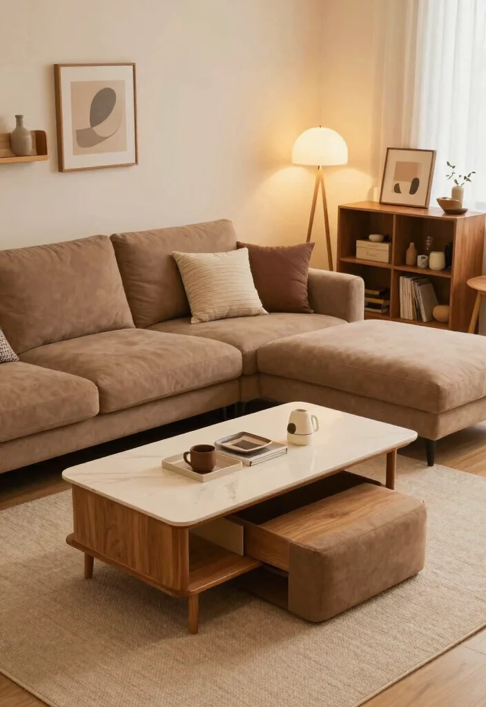 12 Light Brown Couch Living Room Ideas That Feel Cozy 8. Go for Multi Functional Furniture 0