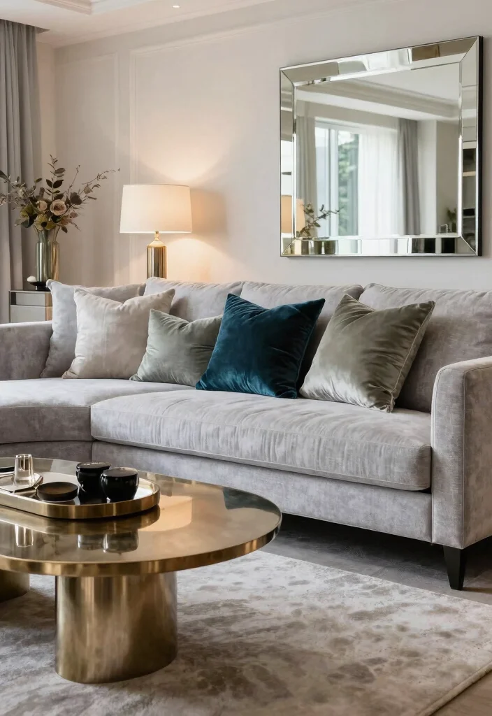 12 Light Gray Couch Living Room Ideas That Style Easily 10. Glamorous Touches 0
