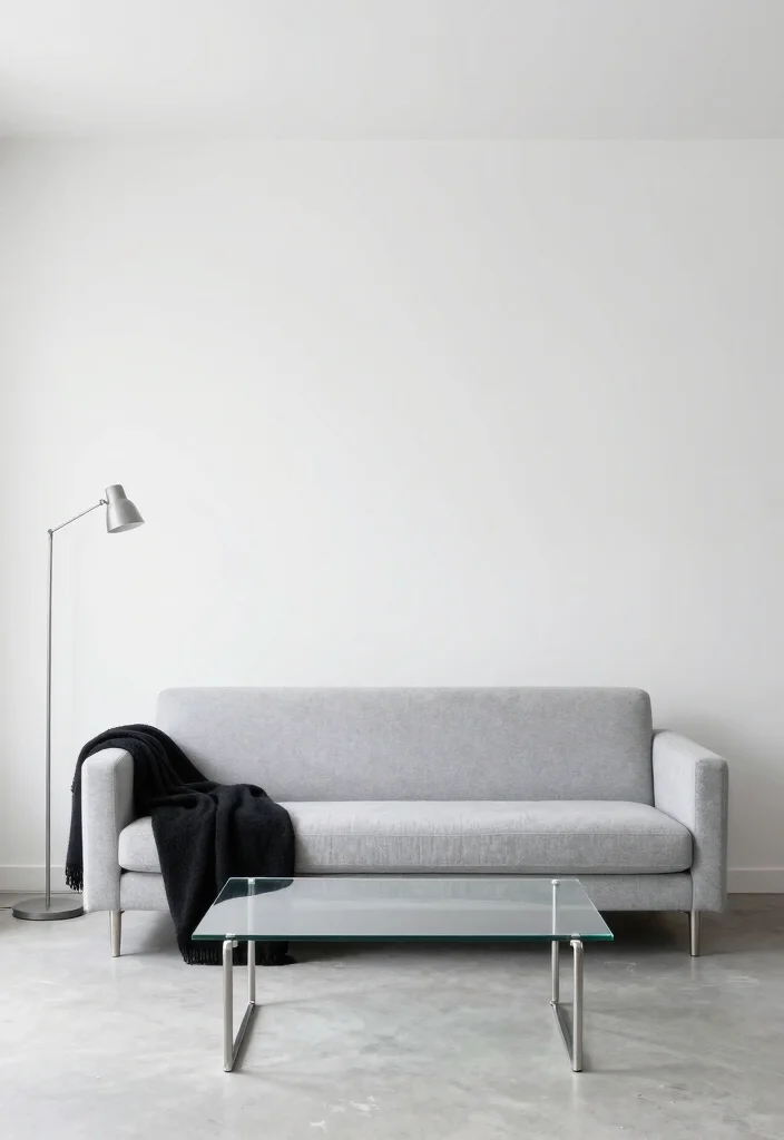 12 Light Gray Couch Living Room Ideas That Style Easily 2. Minimalist Serenity 0