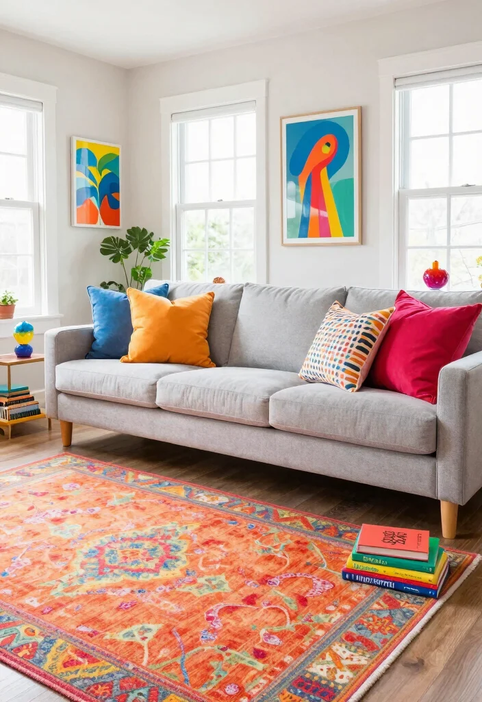 12 Light Gray Couch Living Room Ideas That Style Easily 5. Colorful Accents 0