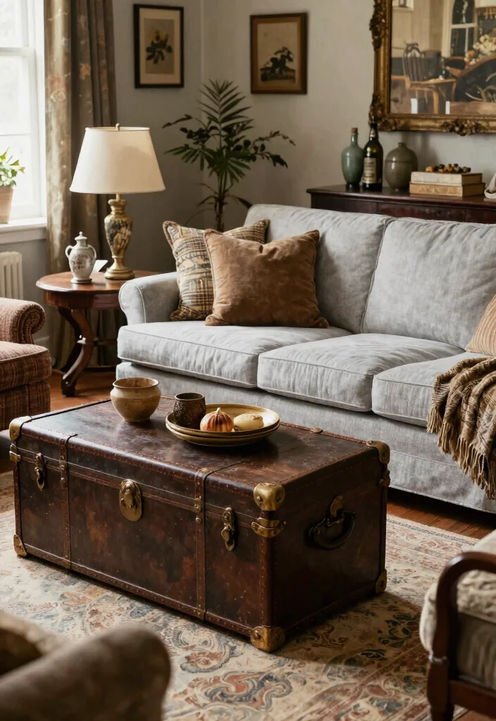 12 Light Gray Couch Living Room Ideas That Style Easily 9. Vintage Charm 0