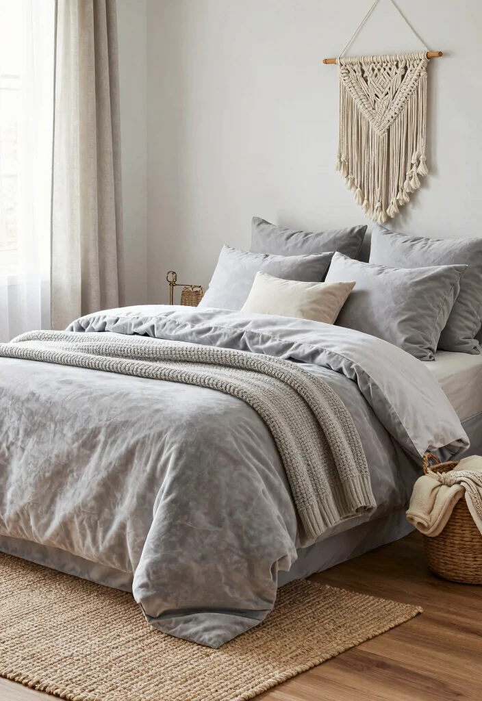 12 Light Grey Bedroom Ideas That Feel Calm and Airy 2. Layered Textures 0