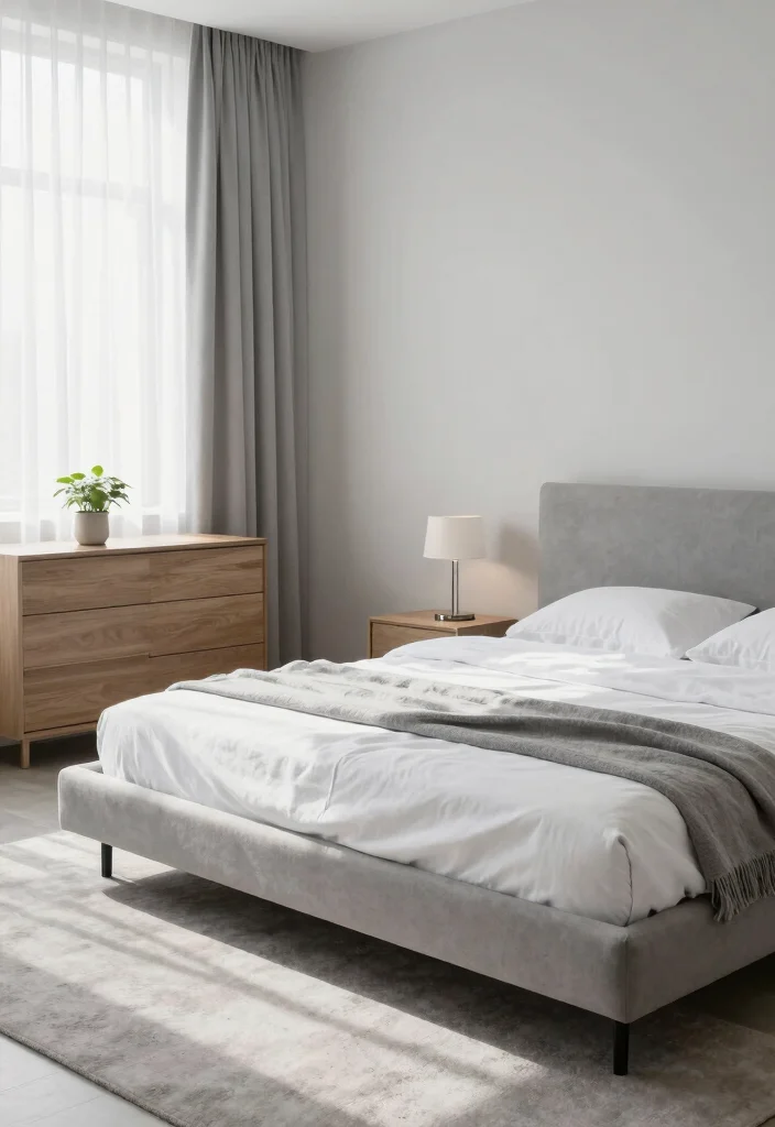 12 Light Grey Bedroom Ideas That Feel Calm and Airy 3. Minimalist Furniture Choices 0