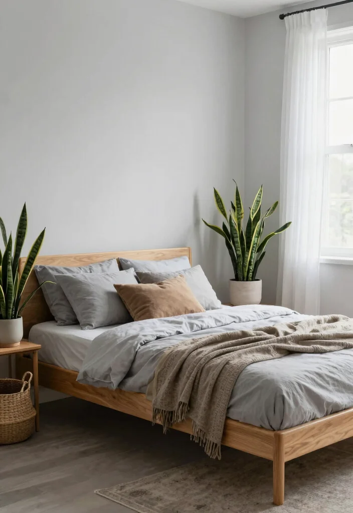 12 Light Grey Bedroom Ideas That Feel Calm and Airy 4. Incorporate Natural Elements 0