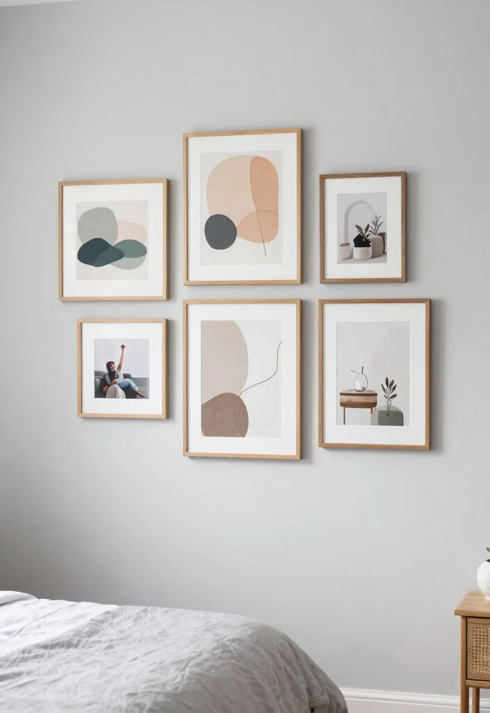 12 Light Grey Bedroom Ideas That Feel Calm and Airy 6. Thoughtful Wall Art 0