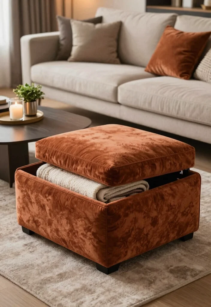 12 Living Room Blanket Storage Ideas That Look Stylish 2. Chic Storage Ottomans 0