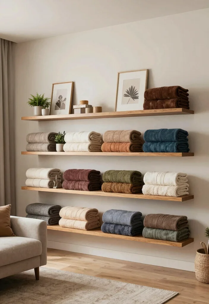 12 Living Room Blanket Storage Ideas That Look Stylish 4. Decorative Wall Mounted Shelves 0
