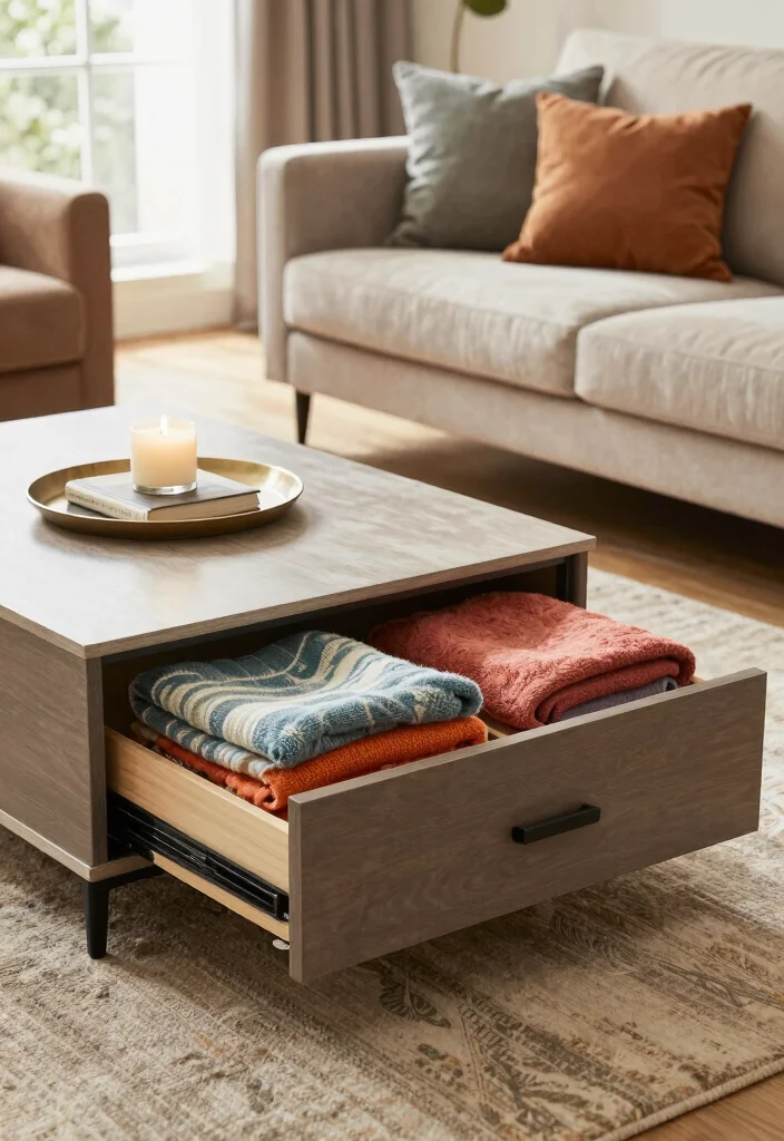 12 Living Room Blanket Storage Ideas That Look Stylish 5. Hidden Drawer Coffee Tables 0