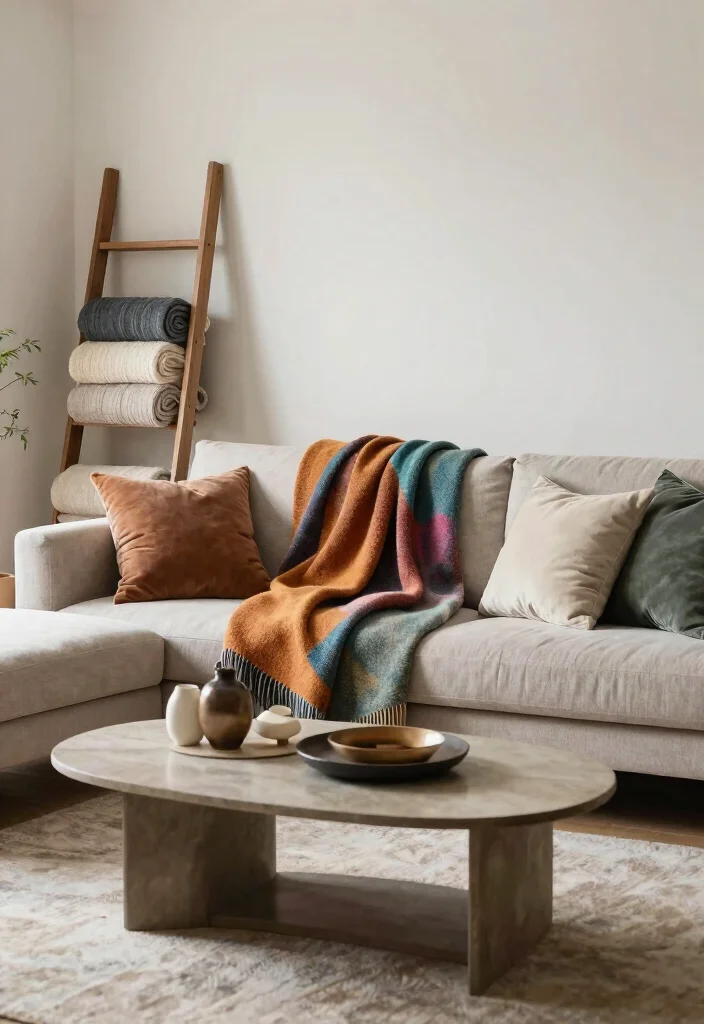 12 Living Room Blanket Storage Ideas That Look Stylish 6. Stylish Blankets as Decor 0