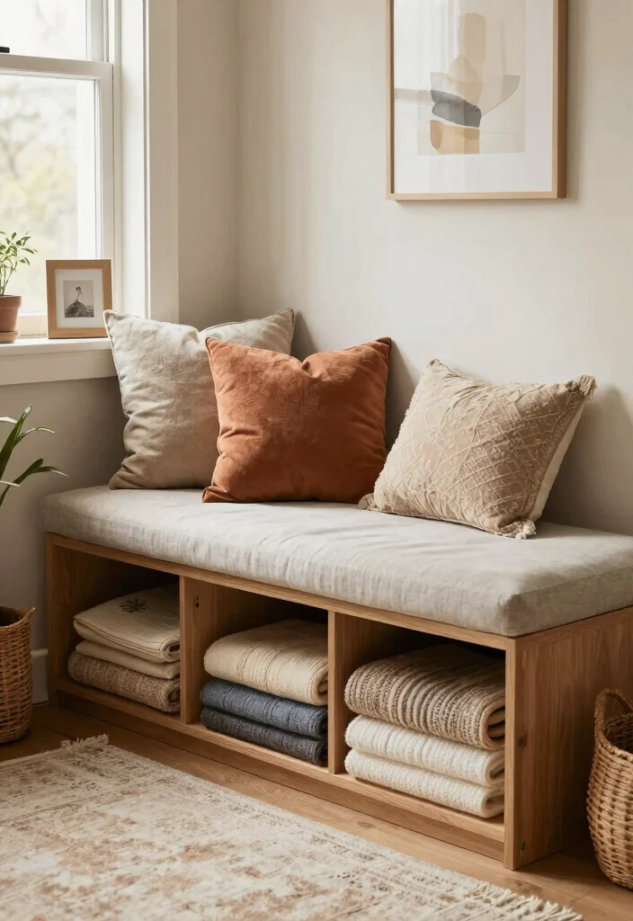 12 Living Room Blanket Storage Ideas That Look Stylish 8. Under Bench Storage 0
