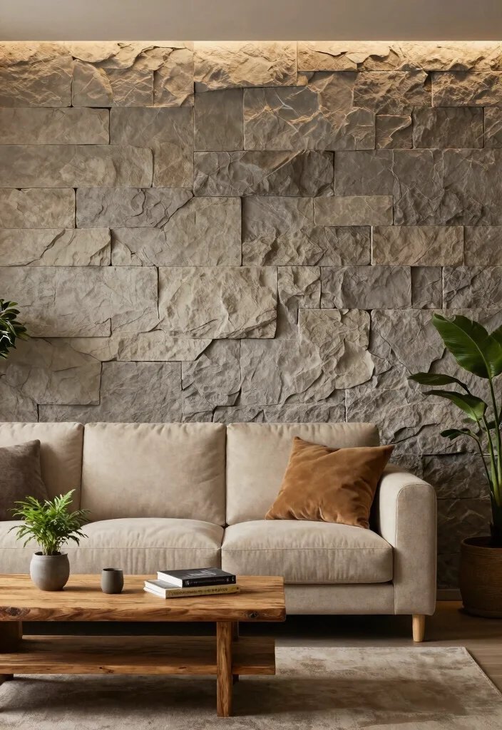 12 Living Room Panelling Ideas That Add Depth 11. Faux Stone or Brick Panels 0