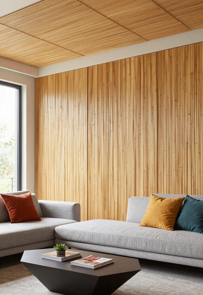 12 Living Room Panelling Ideas That Add Depth 2. Bamboo Wall Panels 0