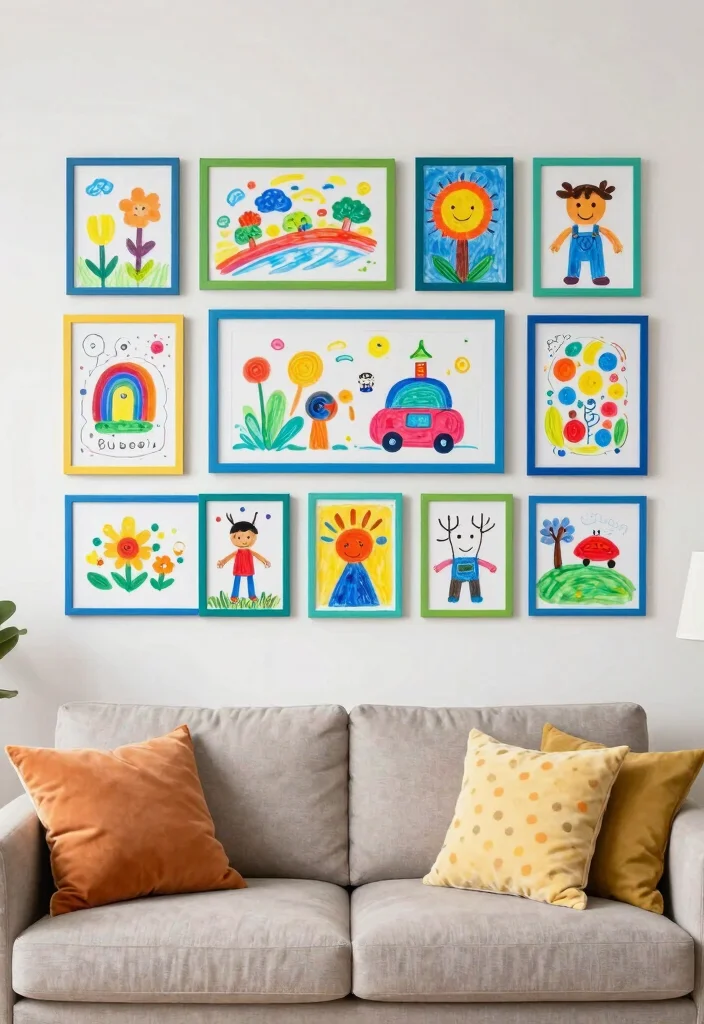 12 Living Room Picture Wall Ideas That Add Personality 38 12 Living Room Picture Wall Ideas That Add Personality 8. Kids Artwork Showcase 0