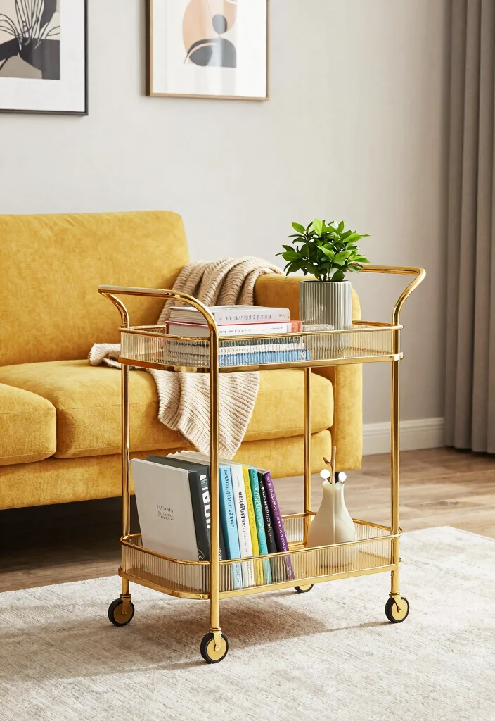 12 Living Room Side Table Ideas That Are Stylish and Useful 10. Stylish Carts for Mobility 0