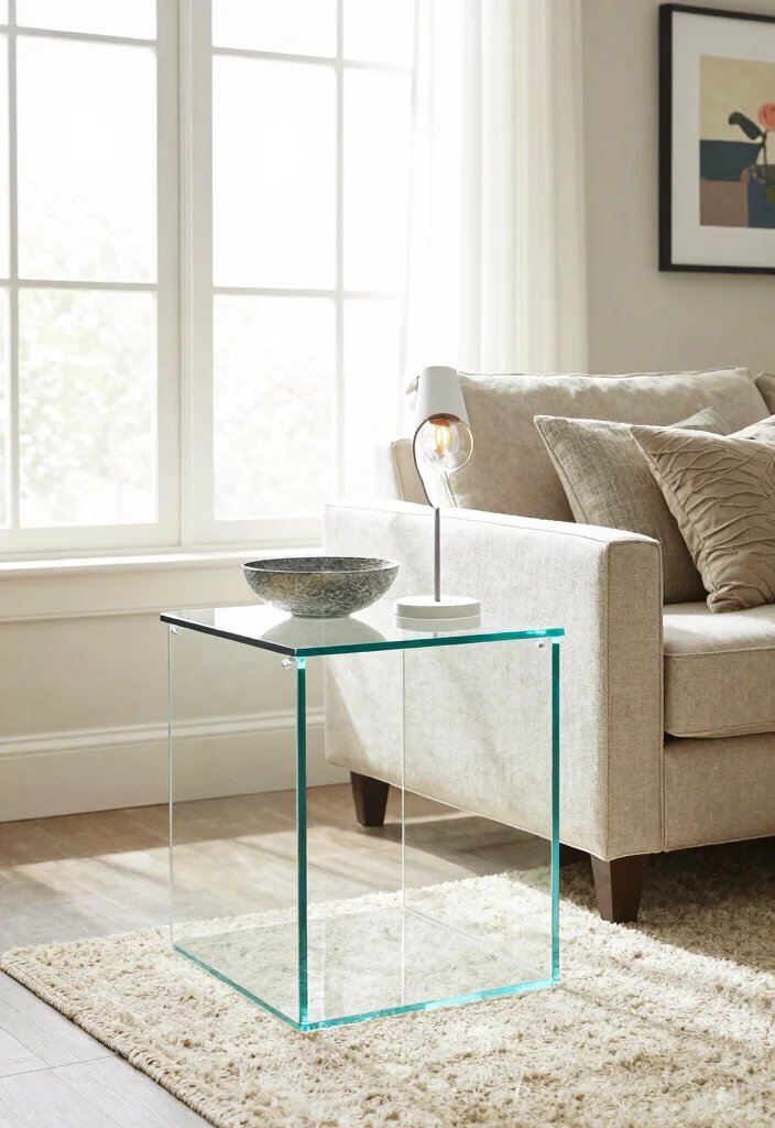 12 Living Room Side Table Ideas That Are Stylish and Useful 7. Glass Side Tables for an airy feel 0
