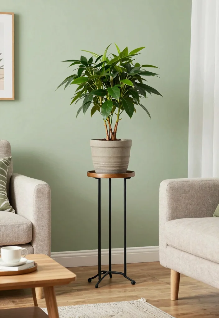 12 Living Room Side Table Ideas That Are Stylish and Useful 8. Creative Use of Plant Stands 0