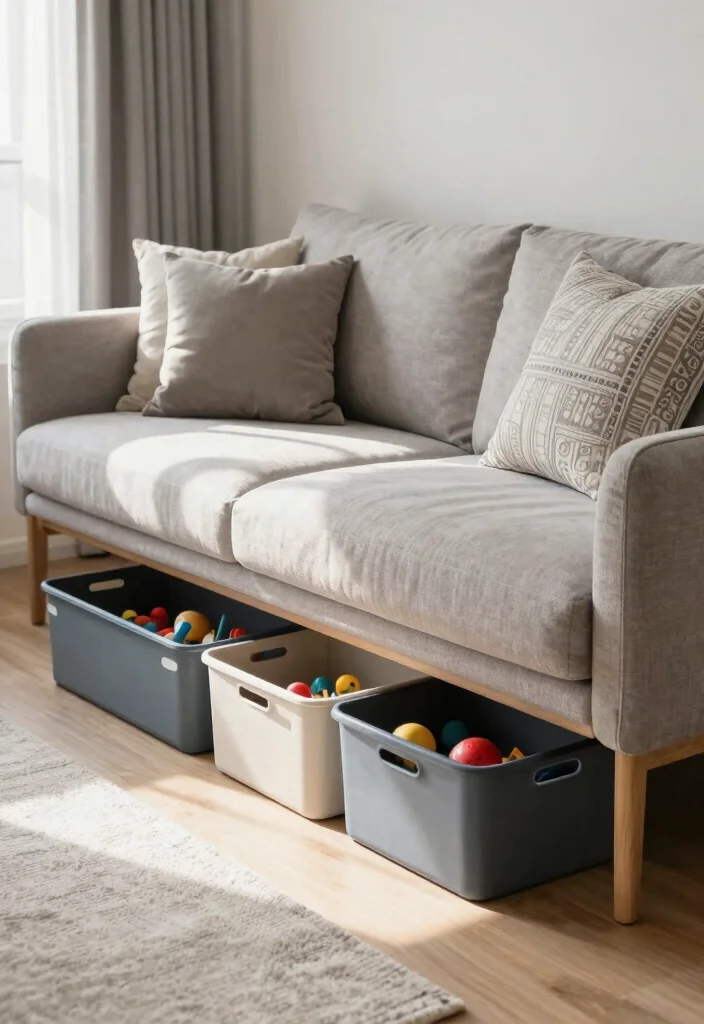 12 Living Room Toy Storage Ideas That Hide the Mess 11. Hidden Toy Storage Under the Sofa 0