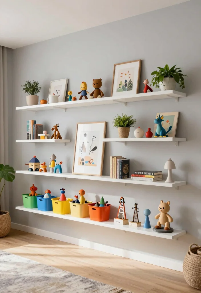 12 Living Room Toy Storage Ideas That Hide the Mess 3. Floating Shelves for a Sleek Look 0