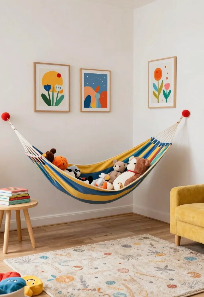 12 Living Room Toy Storage Ideas That Hide the Mess 4. Toy Hammocks for Easy Access 0