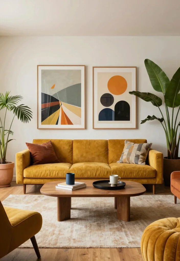 12 Mustard Sofa Living Room Ideas That Add a Pop 10. Play with Scale 0