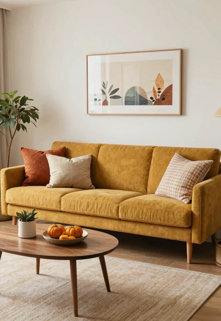 12 Mustard Sofa Living Room Ideas That Add a Pop 12. Seasonal Decor Updates 0