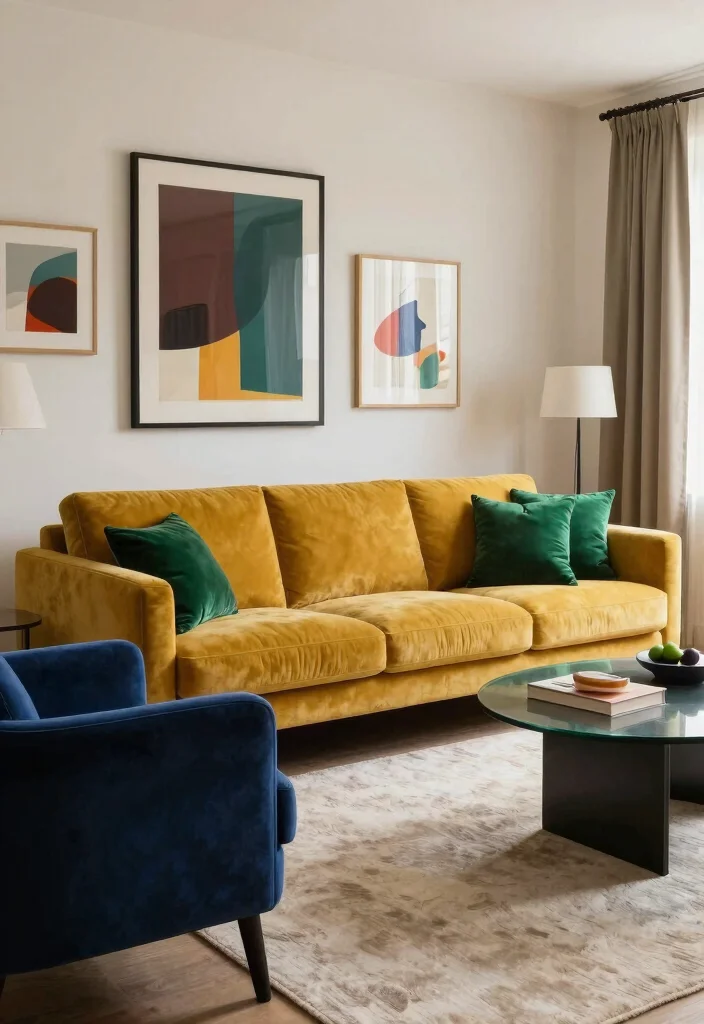 12 Mustard Sofa Living Room Ideas That Add a Pop 3. Contrasting Bold Colors 0