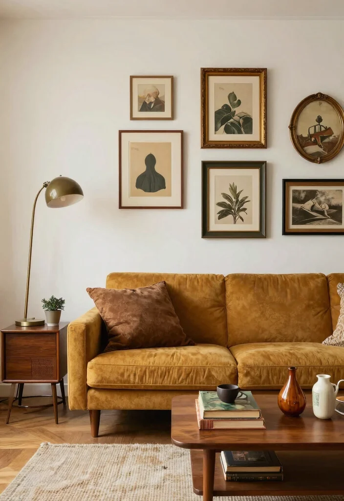 12 Mustard Sofa Living Room Ideas That Add a Pop 4. Vintage Inspired Accessories 0