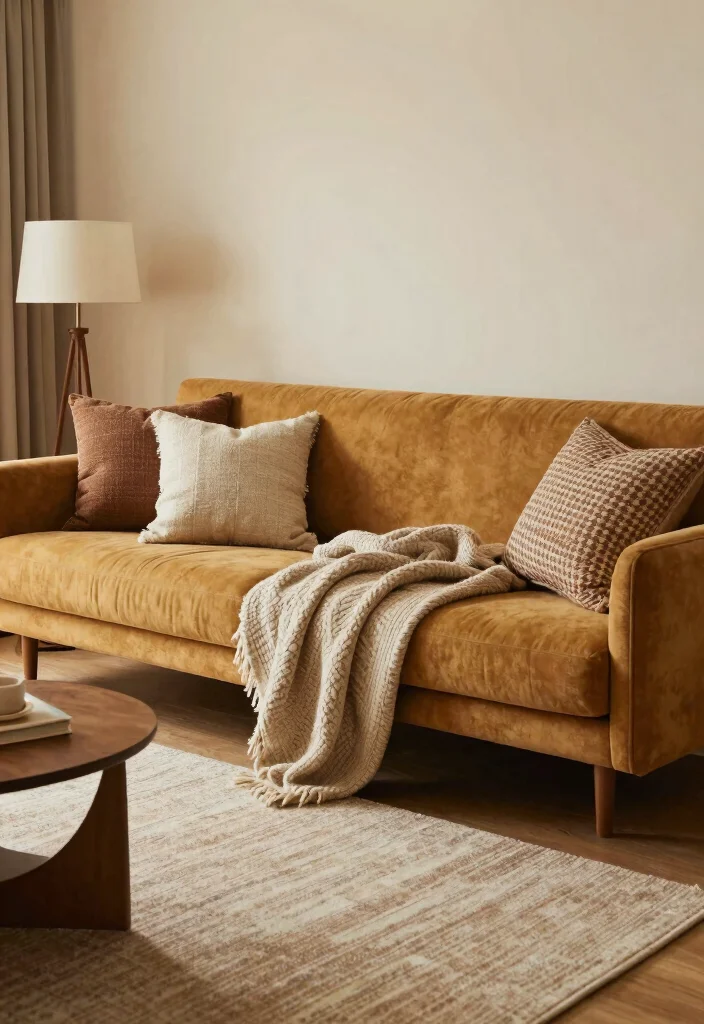12 Mustard Sofa Living Room Ideas That Add a Pop 6. Cozy Layers 0