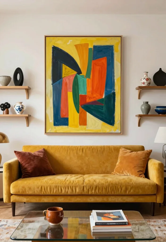 12 Mustard Sofa Living Room Ideas That Add a Pop 7. Artistic Touches 0