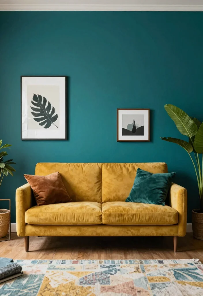 12 Mustard Sofa Living Room Ideas That Add a Pop 8. Bold Wall Colors 0