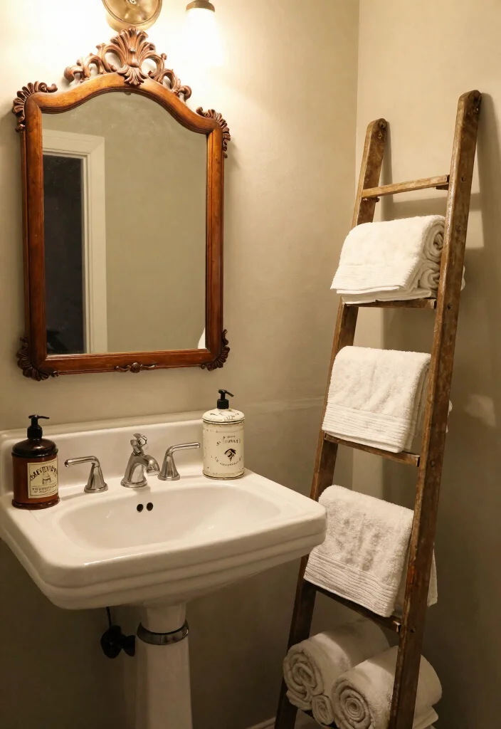 12 Neutral Earth Tone Bathroom Ideas That Feel Warm 10. Vintage Finds 0