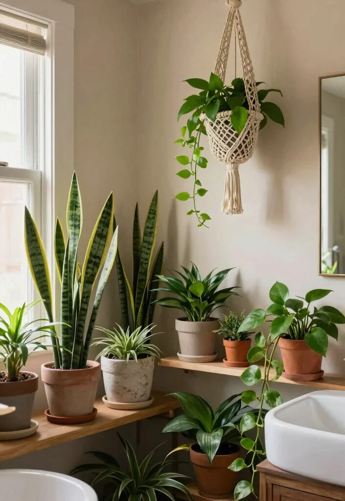 12 Neutral Earth Tone Bathroom Ideas That Feel Warm 6. Greenery Everywhere 0