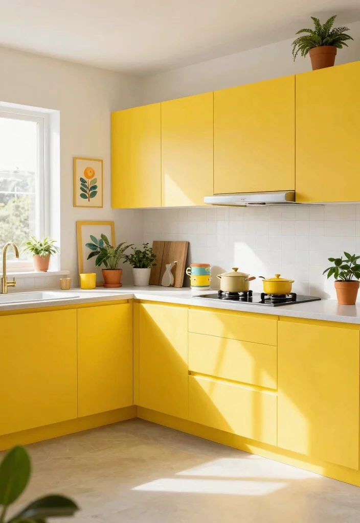 12 Painted Kitchen Cabinet Ideas That Transform the Space 12. Bright Citrus Yellow 0