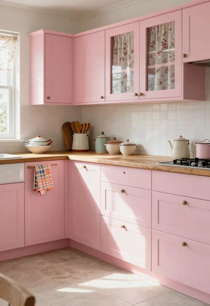 12 Painted Kitchen Cabinet Ideas That Transform the Space 2. Elegant Pastel Pink 0