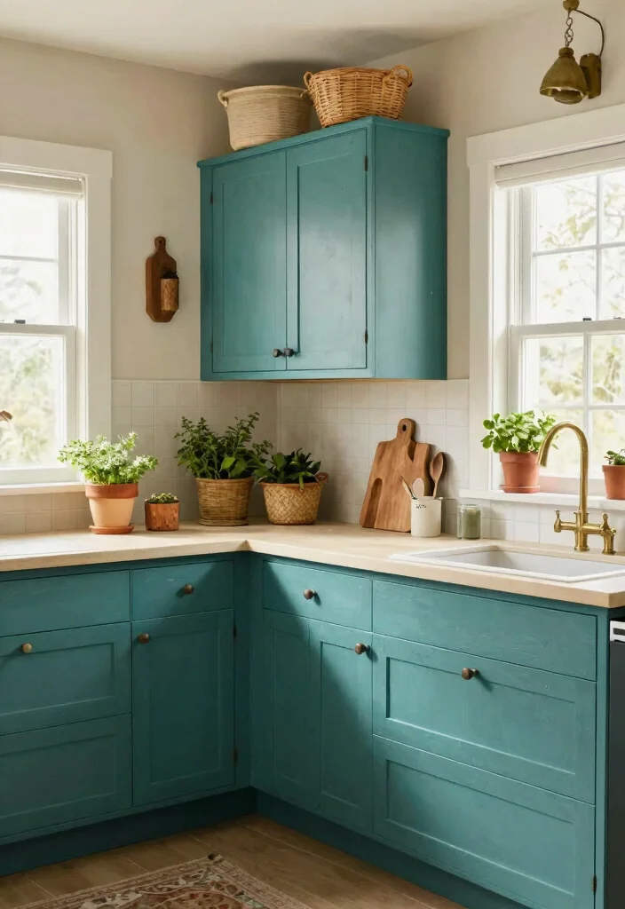12 Painted Kitchen Cabinet Ideas That Transform the Space 7. Rustic Teal Delight 0