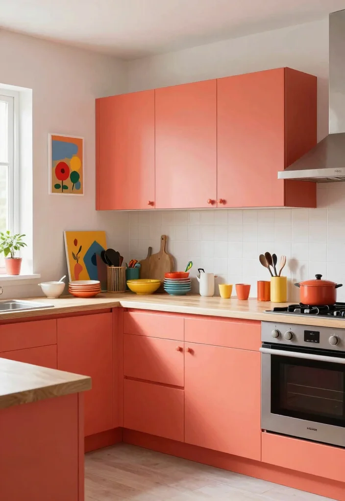 12 Painted Kitchen Cabinet Ideas That Transform the Space 9. Playful Coral 0