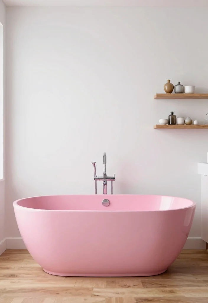 12 Pink Bathroom Ideas That Feel Soft and Modern 2. Vibrant Pink Bathtub 0