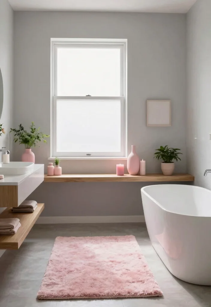 12 Pink Bathroom Ideas That Feel Soft and Modern 3. Pink Accents with Neutral Base 0