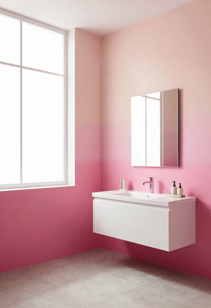 12 Pink Bathroom Ideas That Feel Soft and Modern 4. Ombre Pink Walls 0