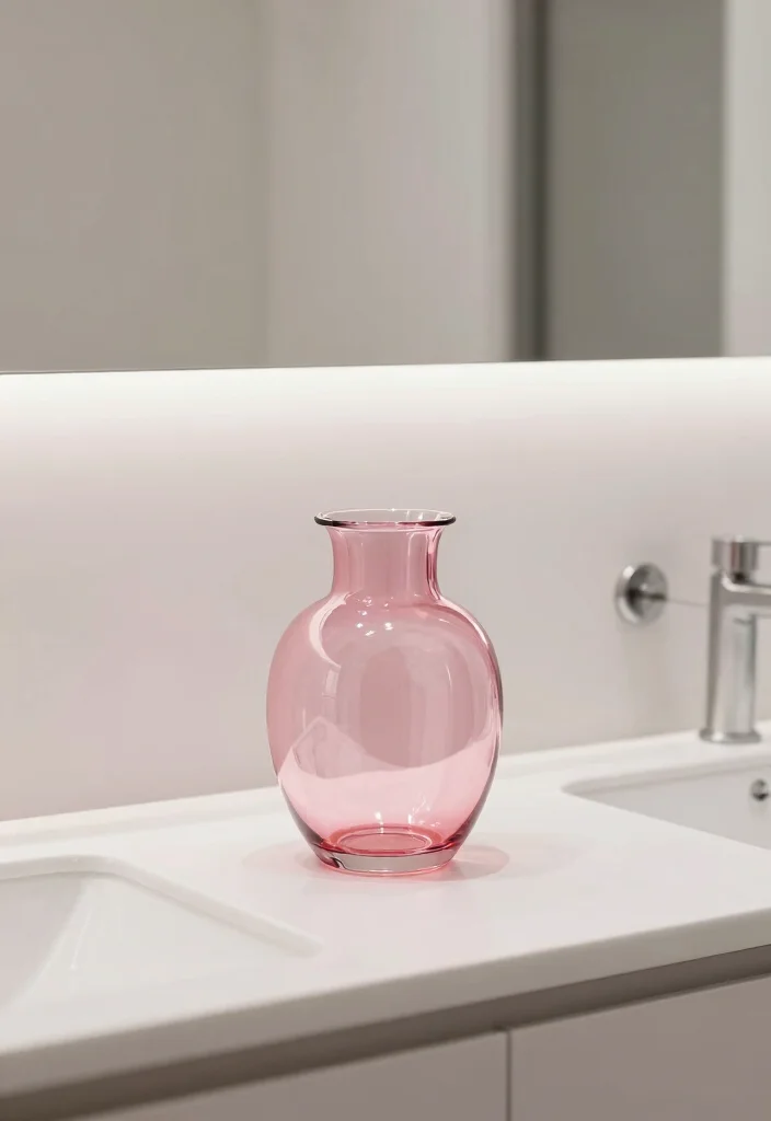 12 Pink Bathroom Ideas That Feel Soft and Modern 9. Pink Glass Accents 0