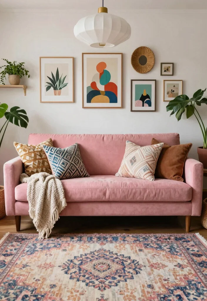 12 Pink Sofa Living Room Ideas with Soft Style 24 12 Pink Sofa Living Room Ideas with Soft Style 4. Eclectic Mix of Textures 0